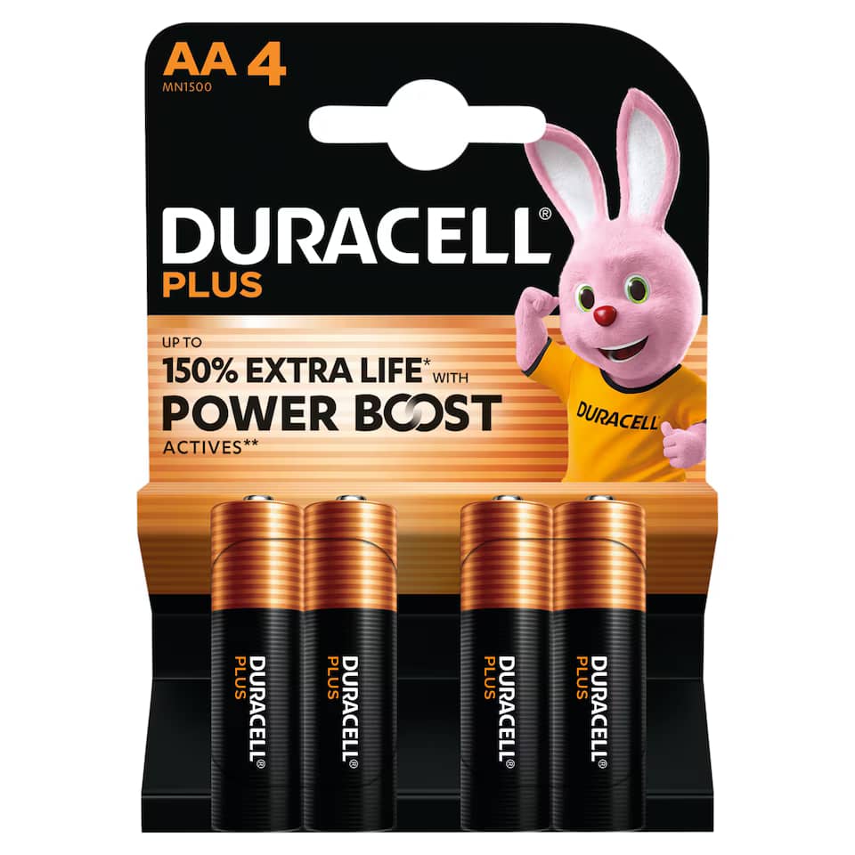 Duracell Plus AA Batteries, 4 pack
